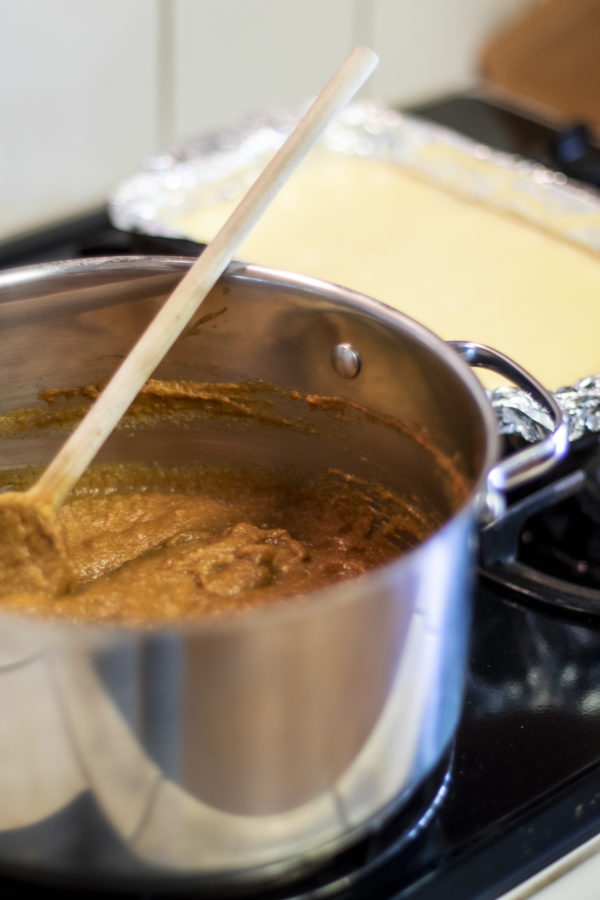 Pumpkin cheesecake filling being made