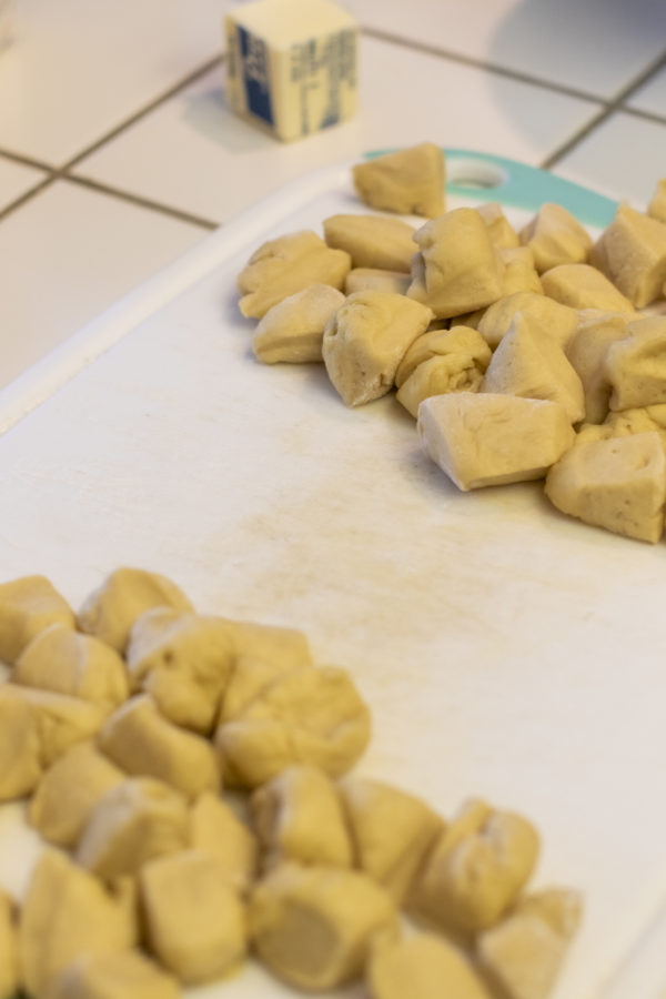 monkeybread1 Pumpkin Monkey Bread dough being prepped