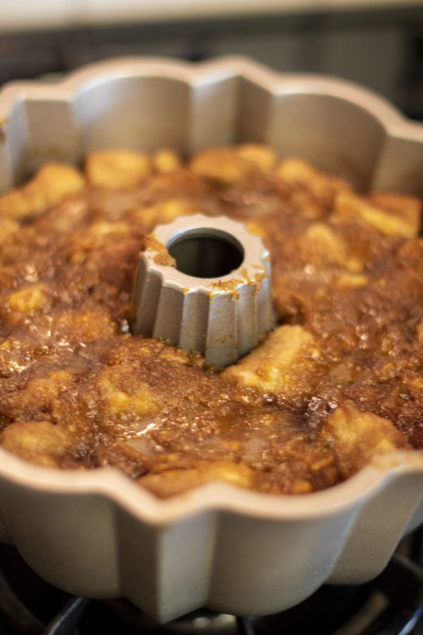 Pumpkin Monkey Bread cooling on the stove